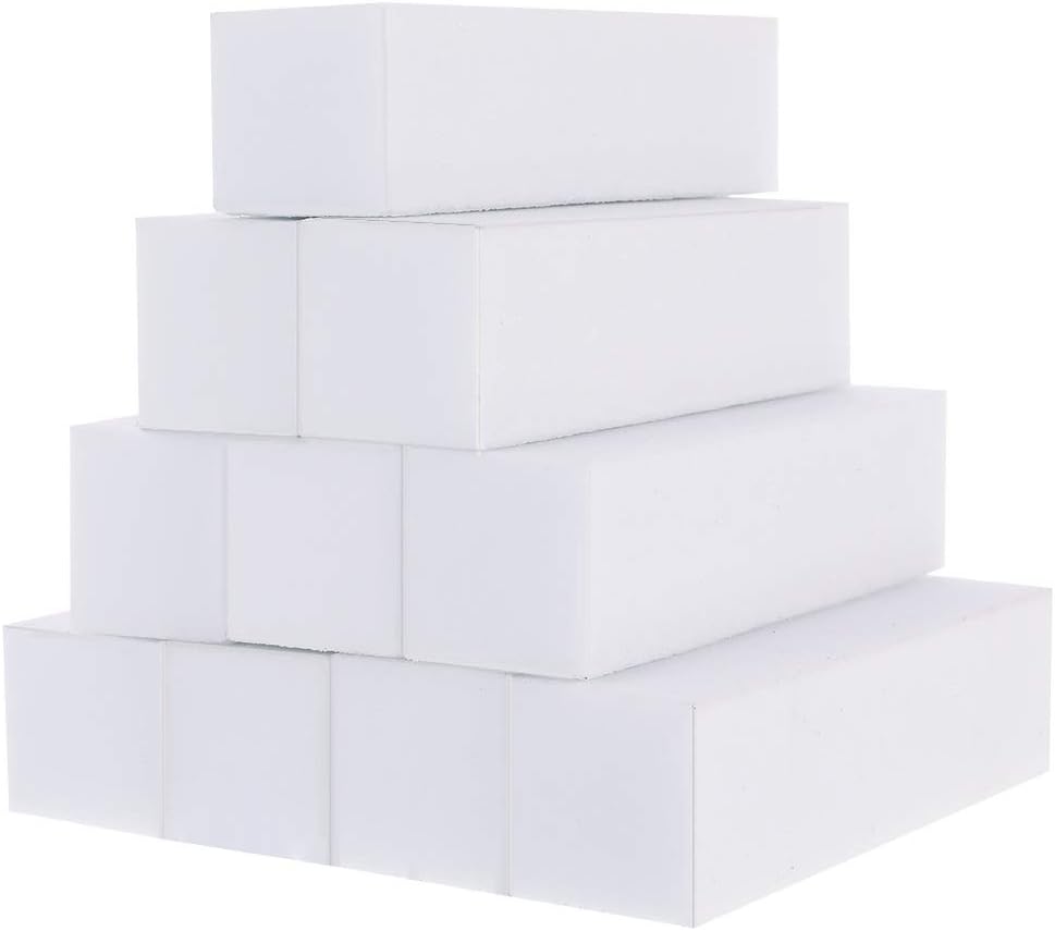 Metagio 10 Pcs Professional Salon Nail Buffer Sanding Block - White, Finger Manicure Pedicure Tools for Home and Salon Use (95*25*25MM)