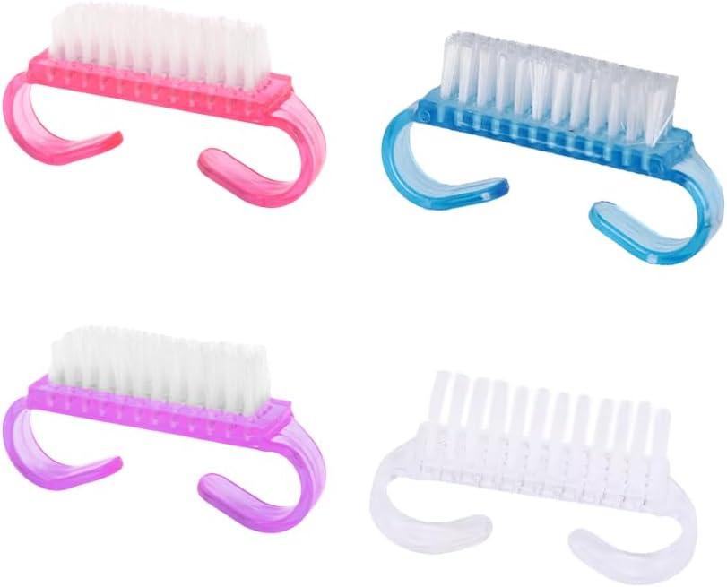 Lmyzcbzl Nail Brush, 4 Pcs Plastic Clean Brush, Hand Scrubbing Cleaning Brush, with Plastic Handle, for Cleaning Nails (Purple, Pink, Blue, Transparent)