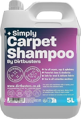 Dirtbusters Simply Carpet Cleaner Shampoo (5L) Powerful Carpet Cleaner Solution To Clean All Soiling & Eliminate Odour, Urine & Remove Stains, For Carpet Shampoo Machines