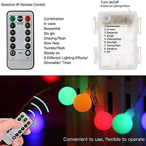 Fairy Lights Battery, 7M 60 LED Globe String Lights with 8 Lighting Modes, Fairy Light Battery Waterproof for Indoor, Outdoor, Christmas (Multi-Coloured)
