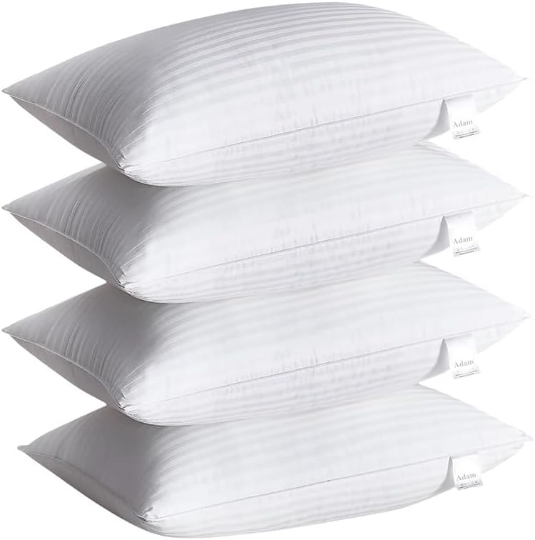Adam Home Pillows 4 Pack Hotel Quality Side Sleeper Bounce Back Bed Pillow Hypoallergenic & Anti Dust Mite Resistant Premium Filled Hotel Pillows Pack of 4