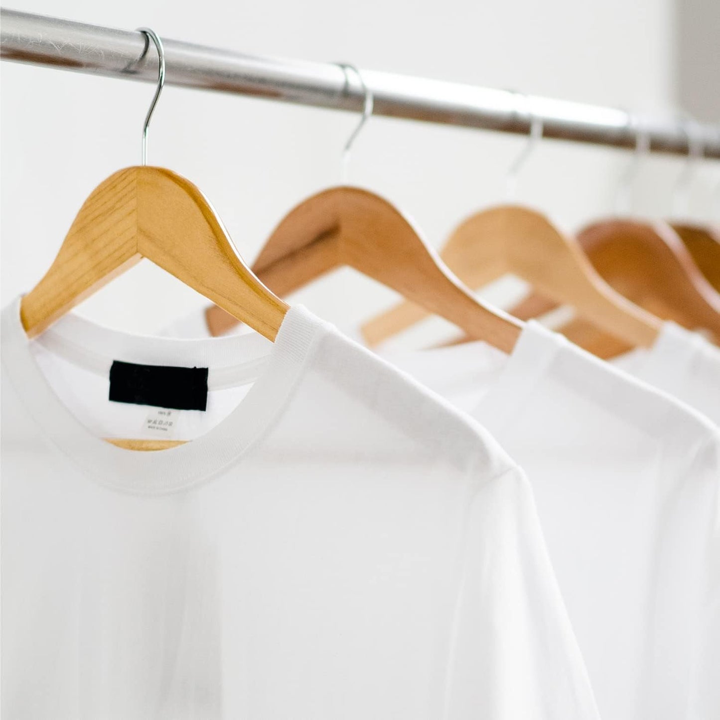 KEPLIN Strong Walnut Wood Wooden Coat Hangers with 360 Degree Rotatory Hook & Round Trouser Bar & Shoulder Notches - Durable Wardrobe Space Saver (Natural, 20 Pack)