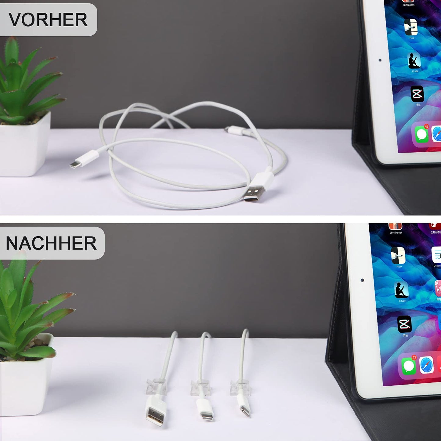 60PCS Cable Clips, RYCHUI Outdoor Light Wire Clips Self Adhesive Cable Tidy Hooks Cord Organiser Holder for Cable Management, Christmas Hanging Decorations Fairy Light - Transparent