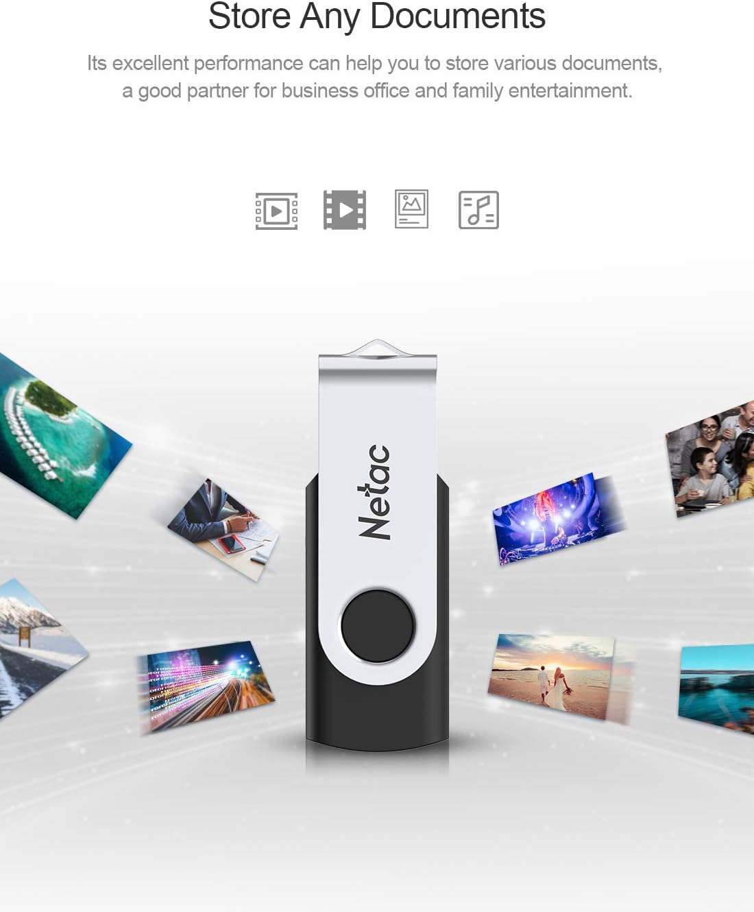 Netac 64GB USB 2.0 Flash Drive, Swivel Design Memory Sticks, Pen Drive, Usb Sticks for Data Storage, Zip Drive and jump Drive with LED Light