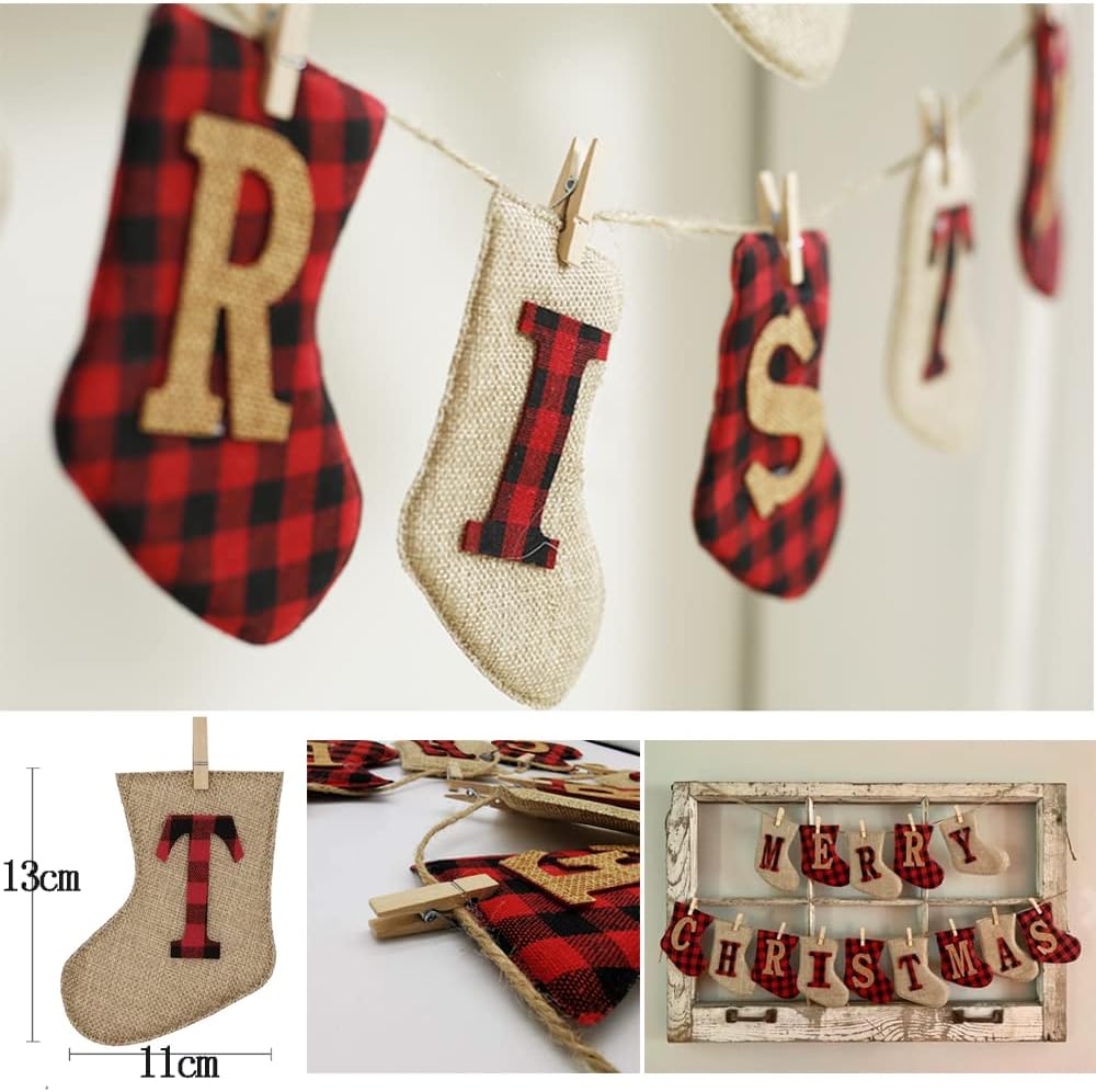 Merry Christmas Banners, Christmas Burlap Banners,Christmas Flags Hanging Decorations, for Christmas Party Decorations Outdoor Indoor