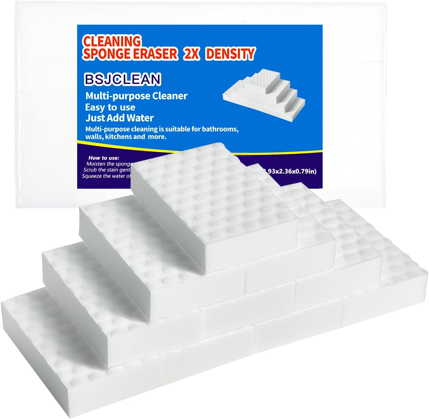 Magic Cleaning Sponges Eraser,2X Longer Lasting Extra Durable Melamine Sponge Foam Cleaning Pads for Kitchen Bathroom Wall Cleaner (3.93x2.36x0.79in,10 Pcs)