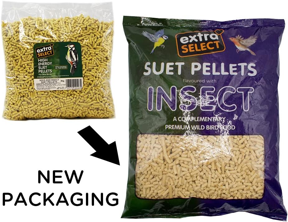 Extra Select Insect High Energy Suet Pellets Wild Bird Food - Protein, Fat Rich Year-Round Feeding - 3 kg Refill