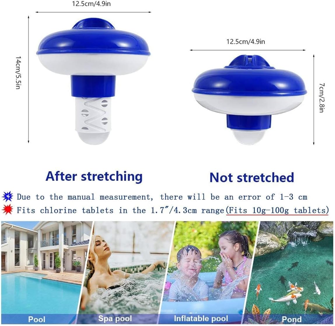 Floating Chlorine Dispenser for Hot Tub & Pool - Stretchable Tablet Dispenser (5 Inch)