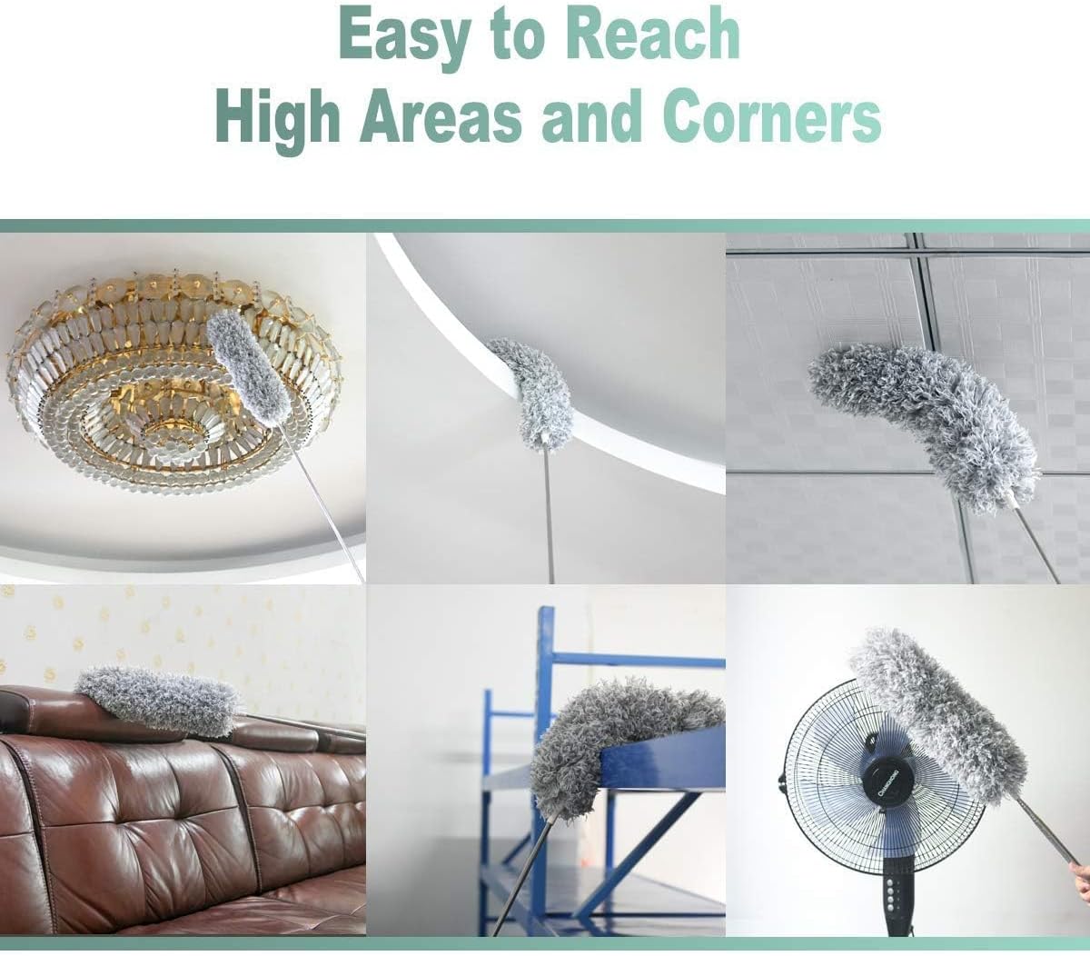 Vicloon Extendable Microfiber Duster, Feather Duster with Extra Long 96 inches Telescopic Pole and Bendable Head,Washable,Hand Duster for Cleaning High Ceiling Fans, Cars, Blinds, Cobweb (Grey)