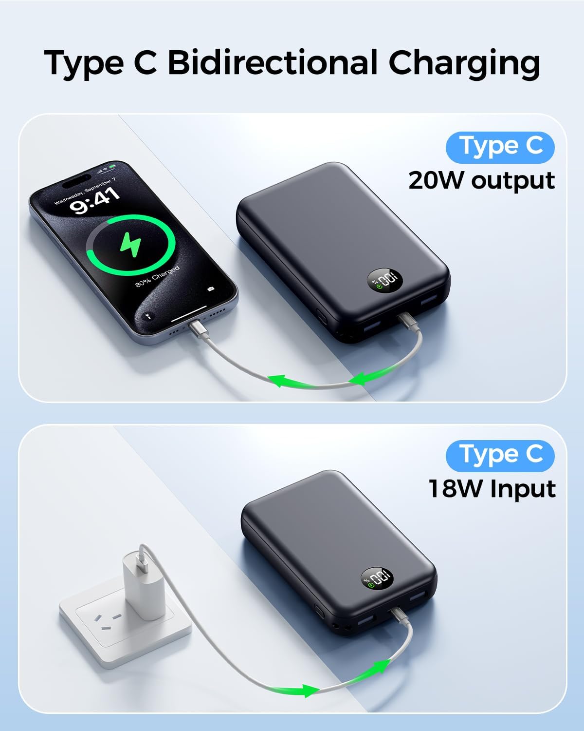 Power Bank Fast Charging 27000mAh, 22.5W Portable Charger(USB-C Input & Output), PD 3.0 QC 3.0 External Mobile Phone Battery with LED Display, Compatible with iPhone 16 15 14 13 12 Pro Max and More