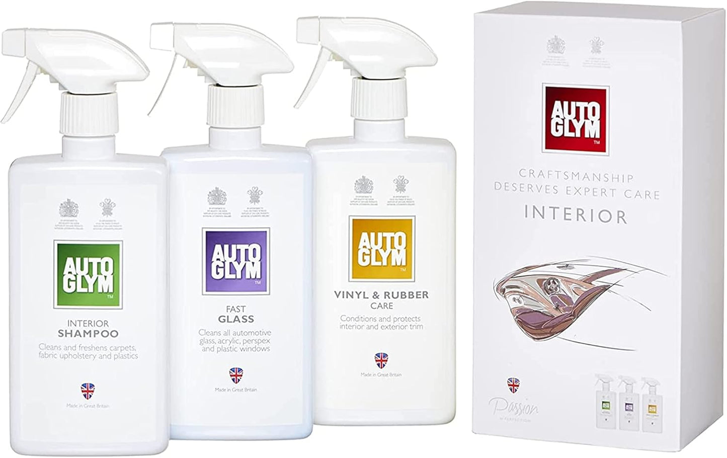 Autoglym The Collection - Perfect Interiors -- The Ideal Car Cleaning Kit That Includes Interior Shampoo, Fast Glass, and Vinyl & Rubber Care