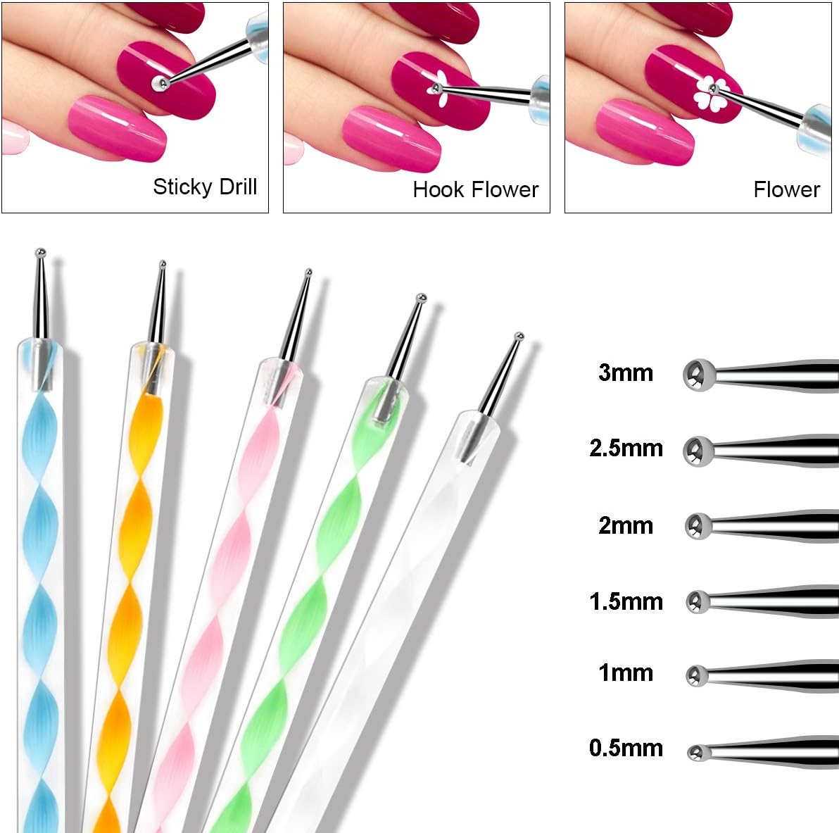 URAQT Nail Art Brushes Set, 15pcs Acrylic Nail Brush Painting Pen and 5pcs Nail Dotting Tools, Nail Pen Designer Nail Art Painting Kit for Diy & Professional Use
