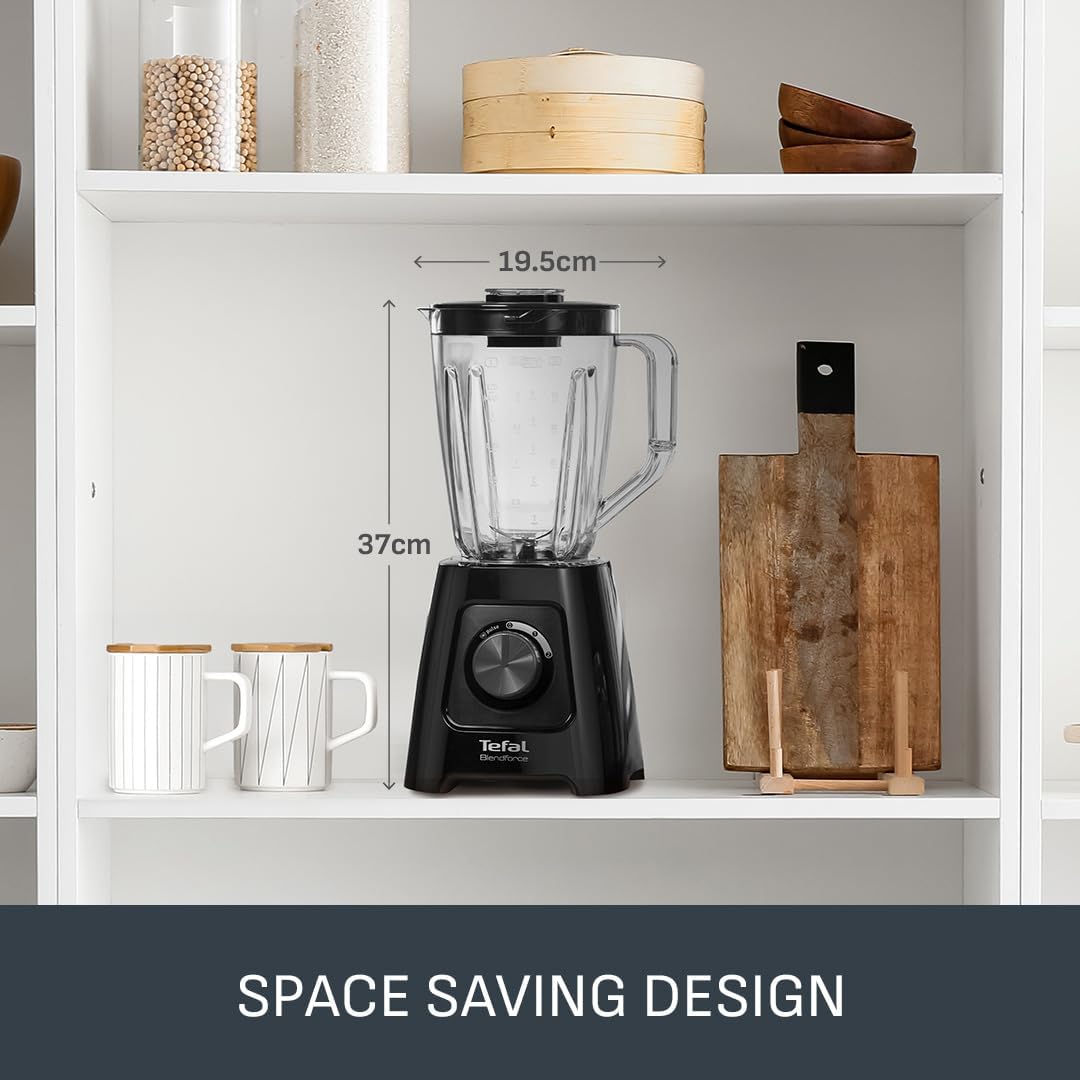 Tefal Blendforce II Blender, 2L Plastic Jug, 1.25L Effective Capacity, 600W, 4 Removable Stainless Steel Blades, Smoothie, Ice Crush, 2 Speeds + Pulse, Kitchen Shakes Maker, Black, BL420840