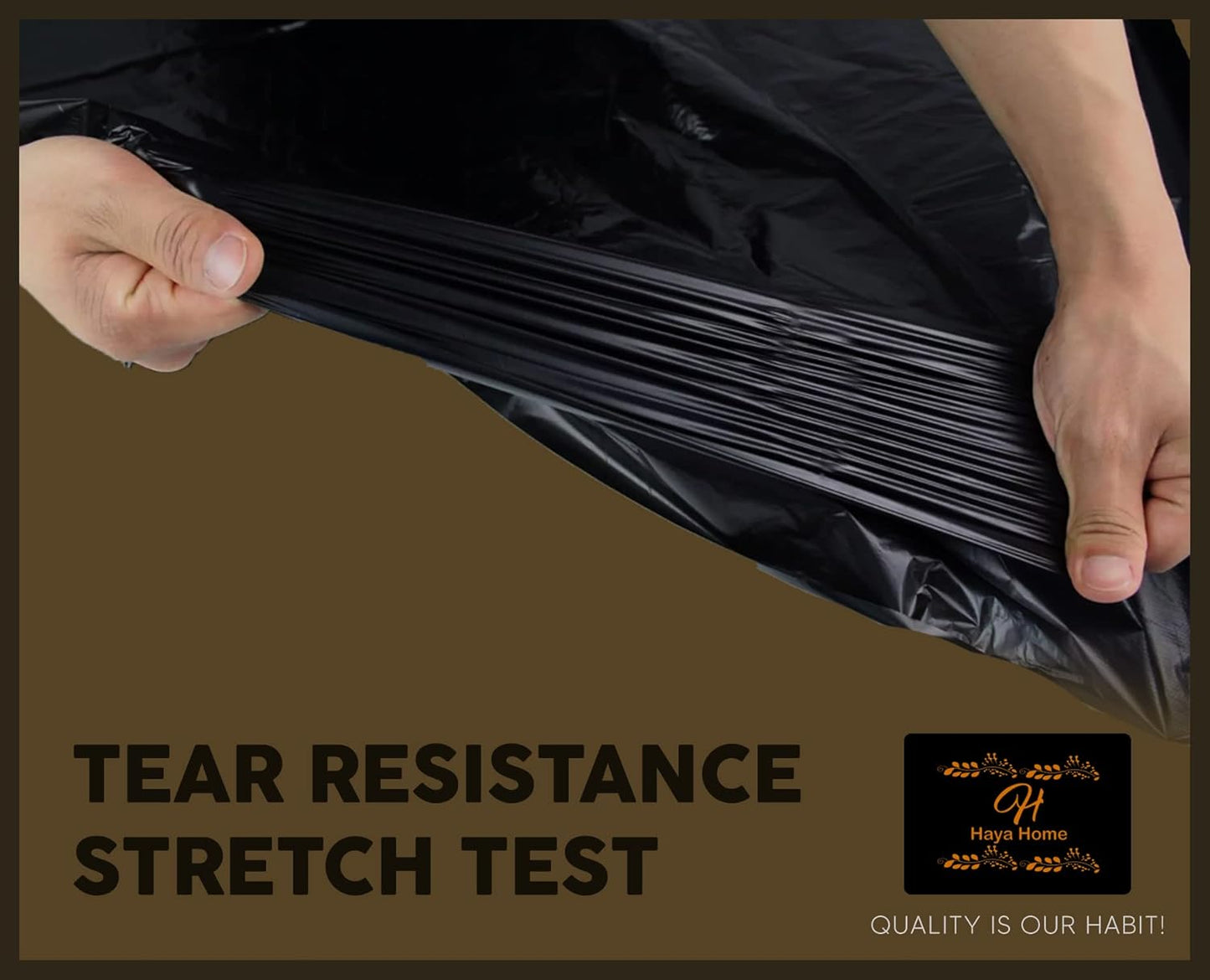 Haya Home 50 Black Plastic Bin Bags Liners, Refuse Sacks Pack of 50 X 1 Heavy Duty Waste Dustbin roll 100L for Kitchen Office DIY Garden Made from 100% Recycled Material