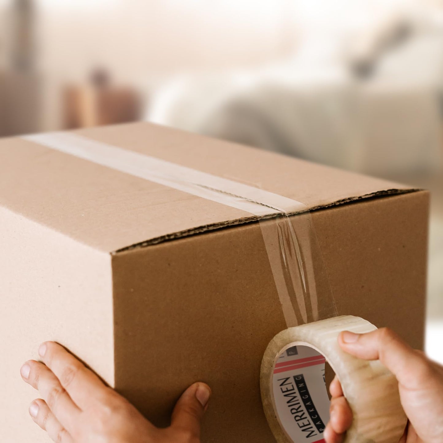 Merrimen Strong Heavy Duty Roll Pack Clear Packaging Tape | Secure Sticky Sealing Tape for Parcel Boxes, Moving Boxes, Large Postal Bags for long term storage | (48MM x 66M) (3 rolls, Clear)