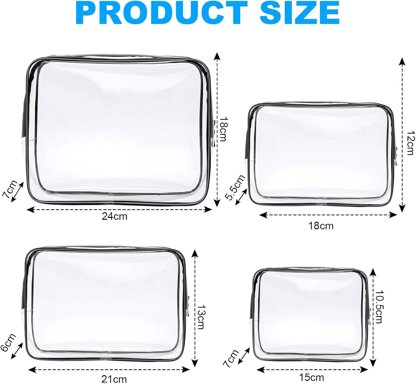Aucuu 4-Pack Clear Wash & Makeup Bags TSA Approved Makeup Bags, PVC Waterproof Travel Wash Bags for Family, Men, Women (Largea, Medium, Small, Minimum)