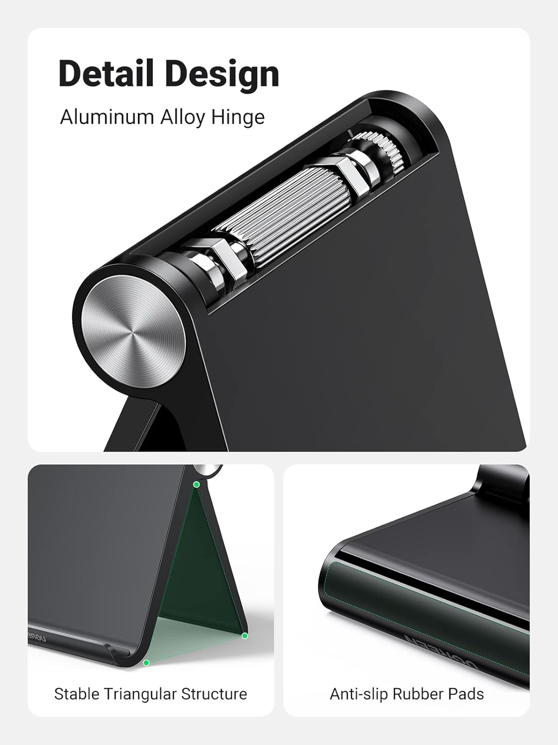 UGREEN iPad Stand Tablet Desk Holder Foldable Adjustable Portable Travel Mount Video Call Compatible with iPad Pro 13 2024 12.9 11/Air/Mini/10th 10.9,iPhone 16 15,Galaxy Tab A8 A9+,Surface Go(Black)