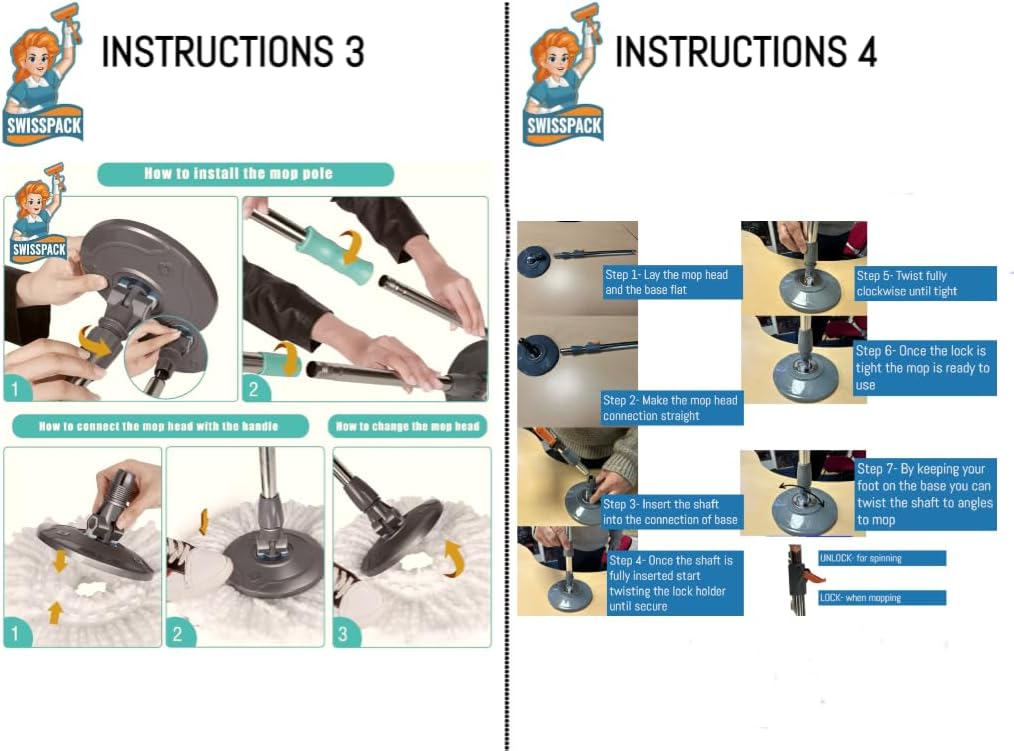 *NEW* SWISSPACK Revolving Spin Mop and Bucket With .5. Extra Pads Perfect For Easy Cleaning. Clean and Dirty Water Separtered For Perfect Finish (ORANGE-GREY) (ORANGE-GREY 1)