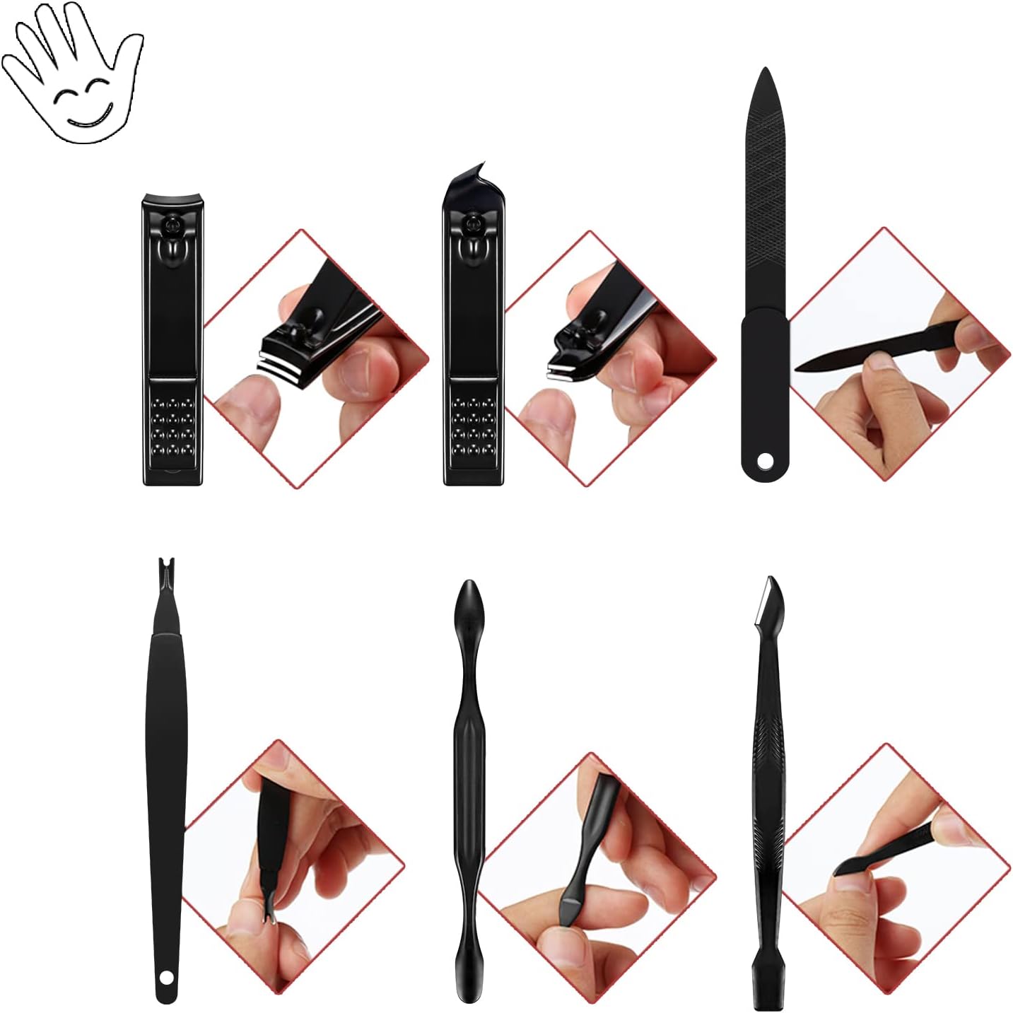 OWill Manicure Set, 18pcs Nail Clippers Pedicure Kit Nail Care Kit Manicure Professional Tools Gift for Men Women Friends and Parents (Black & Red)