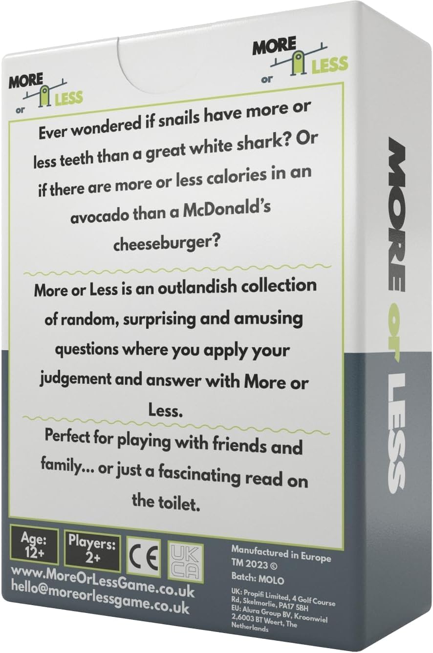More or Less First Edition Card Game - How Good Is Your Judgement? 2 Players + | Travel & Pocket Card Game for Kids, Teens & Adults | Play Anywhere