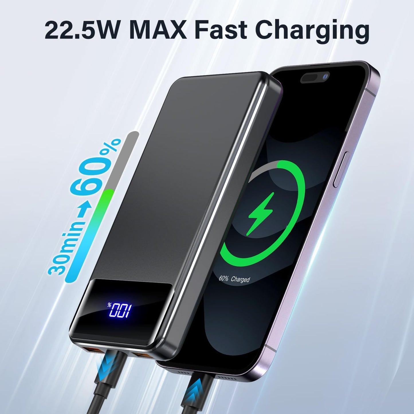 Power Bank, Portable Charger 12000mAh Fast Charging PD22.5W USB-C/USB-A Output, PowerBank Phone Battery Pack for iPhone 16 15 14 13 Plus Pro Max Mini Glaxy