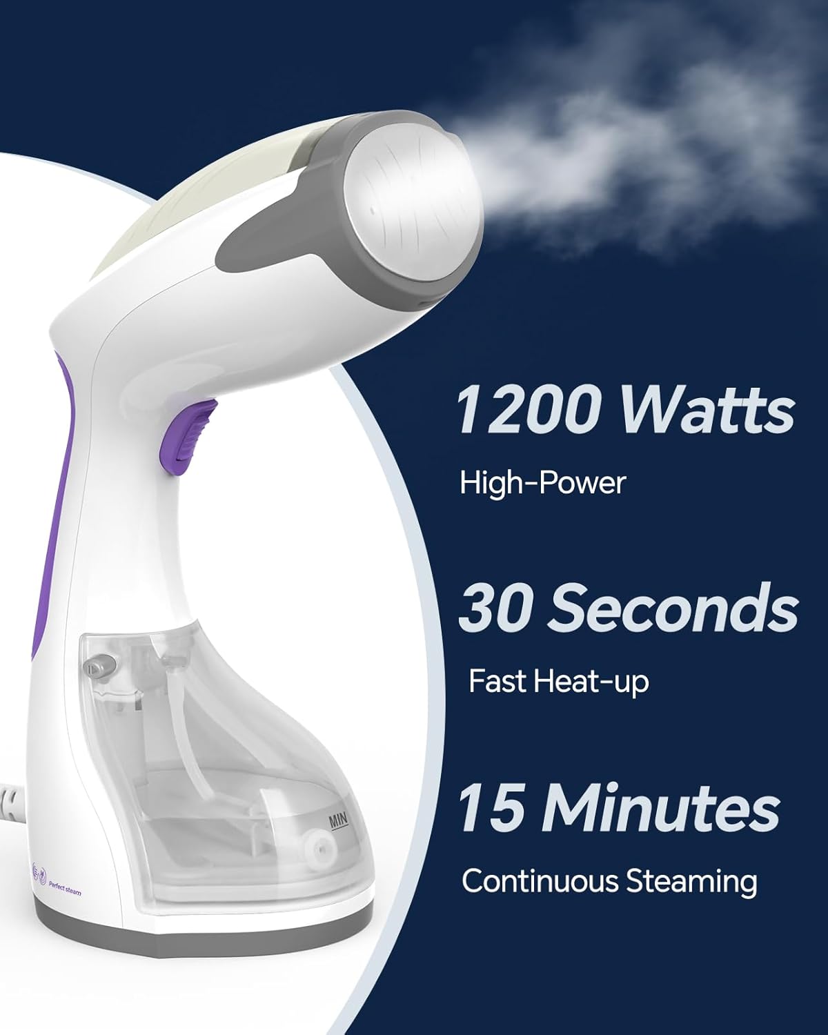 BEAUTURAL Steamer for Clothes, Portable Handheld Garment Fabric Wrinkles Remover, 30-Second Fast Heat-up, Auto-Off, Large Detachable Water Tank