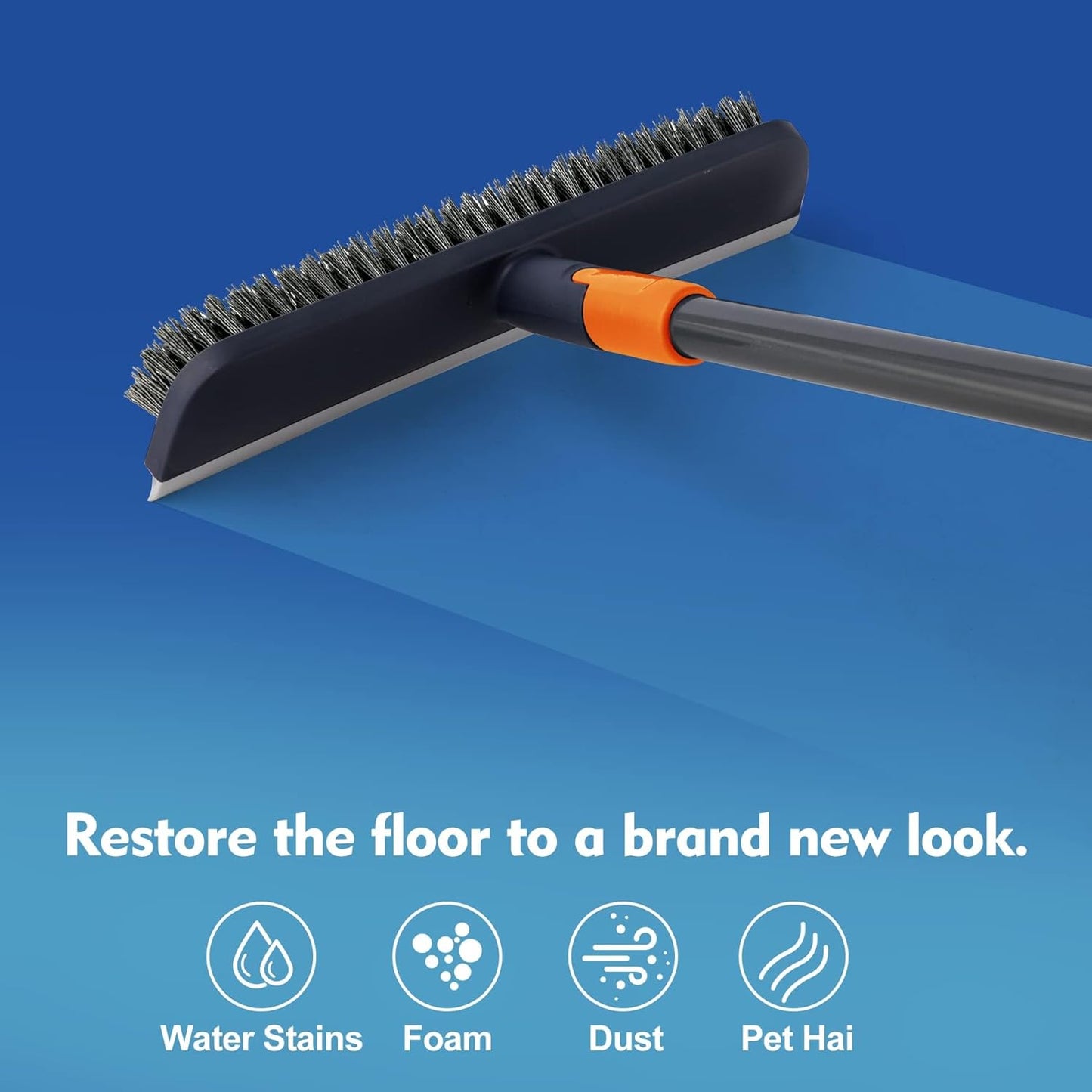 CLEANHOME Floor Scrubbing Brush with Squeegee/Handle,2-1 Bathroom Tile Cleaning Brush.Suitable for Cleaning Floors, Corner Gap, Patios,Indoor,Living Rooms, Swimming Pool๏ผetc.