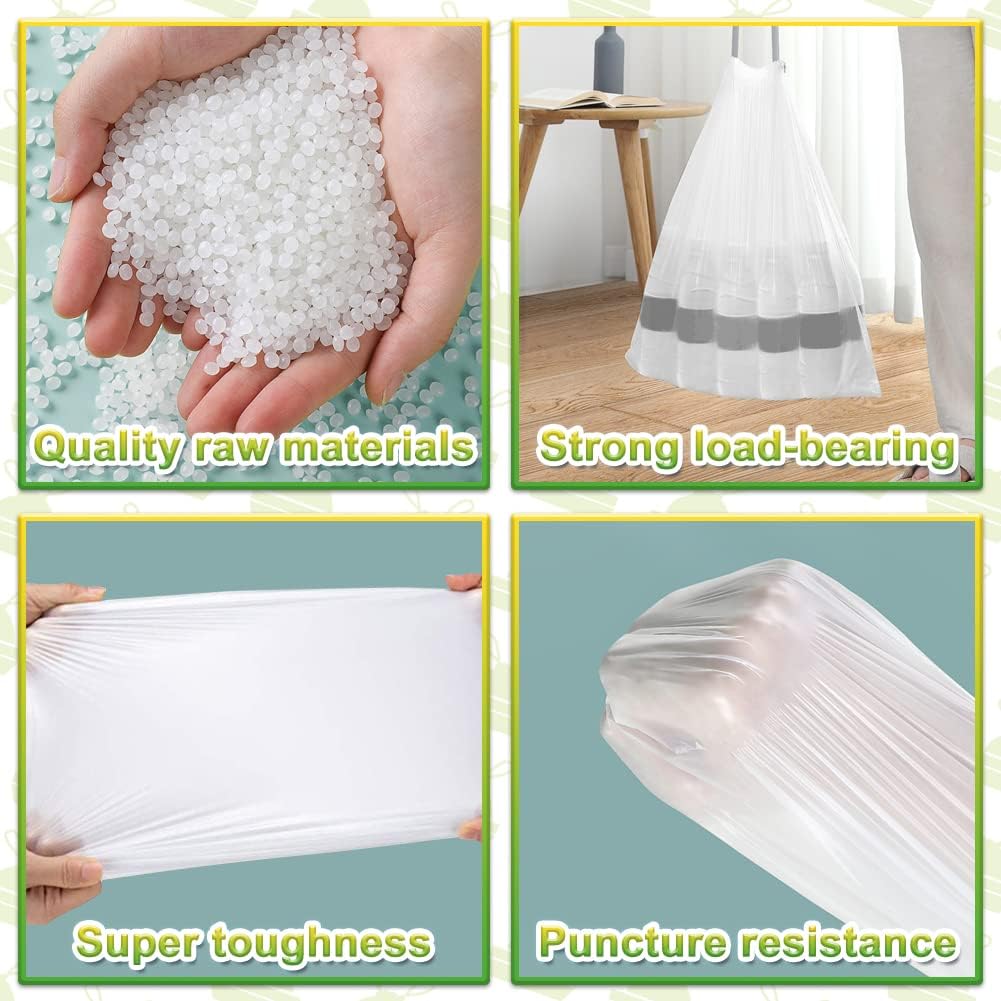 Bin Bags 20L with Drawstring Tie Handle,AOSULI White Bin Liners/Strong Trash Bags