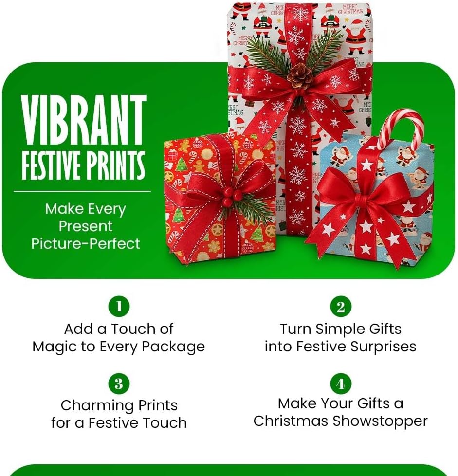 4 x 7M Cute Christmas Wrapping Paper roll -Perfect for Christmas, Birthday, Festival, Party or Wedding Gift and Festive Decoration by Karma Ltd