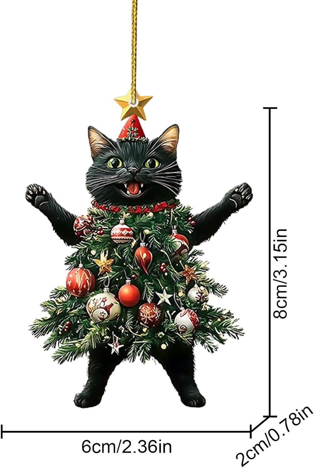 2 Pieces Cat Christmas Ornaments, Acrylic Christmas Ornament, 2D Funny Christmas Cat Decorations, Small Christmas Kitten Charm For Bag, Adorable Cat Dressed As A Christmas Tree For Mantel