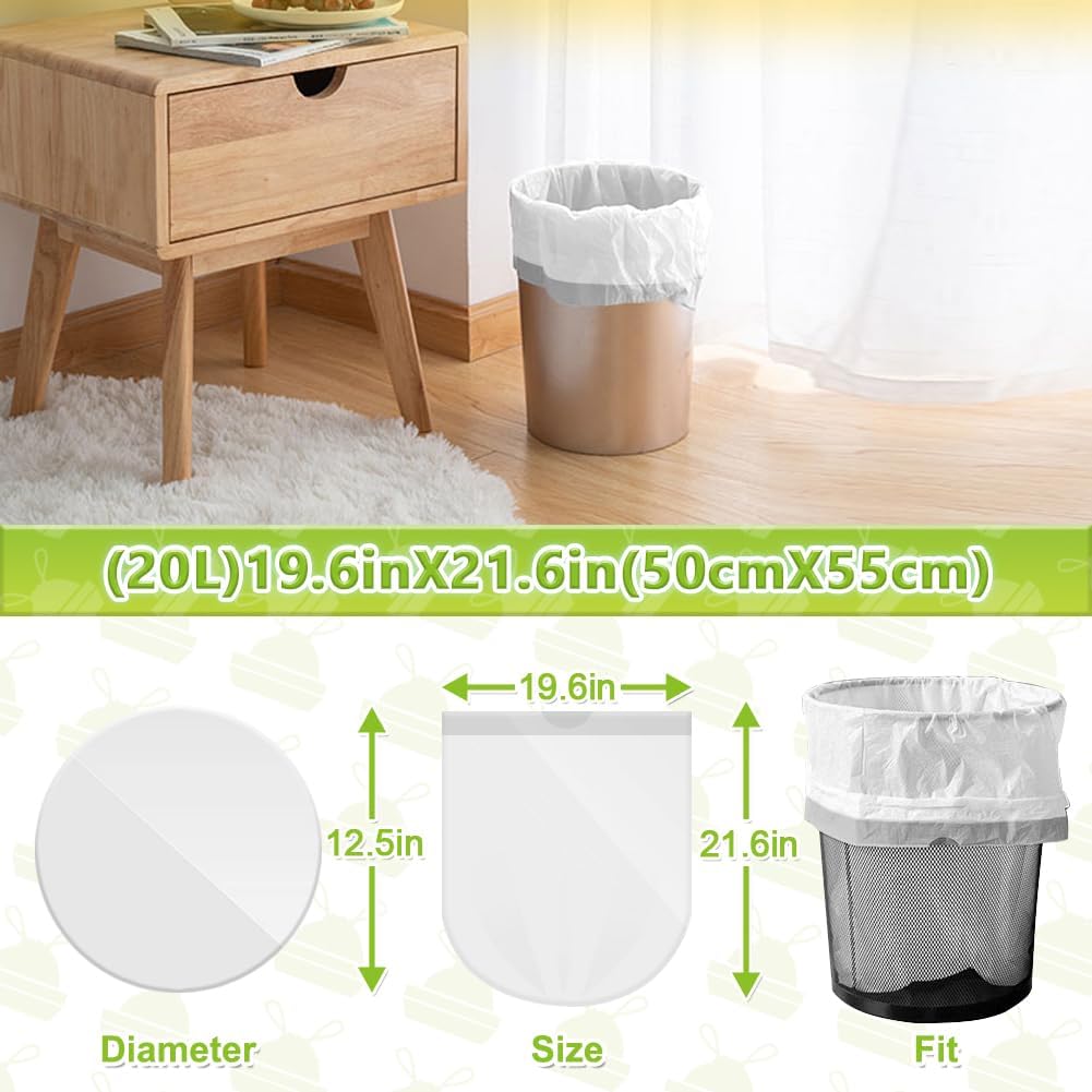 Bin Bags 20L with Drawstring Tie Handle,AOSULI White Bin Liners/Strong Trash Bags