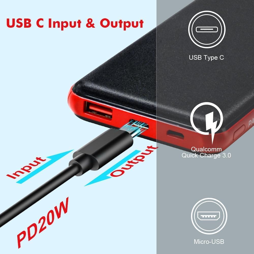 2-Pack Portable Power Bank – 10,600mAh with USB-C Input/Output & 2.4A Fast Charging – Compatible with Smartphones and More