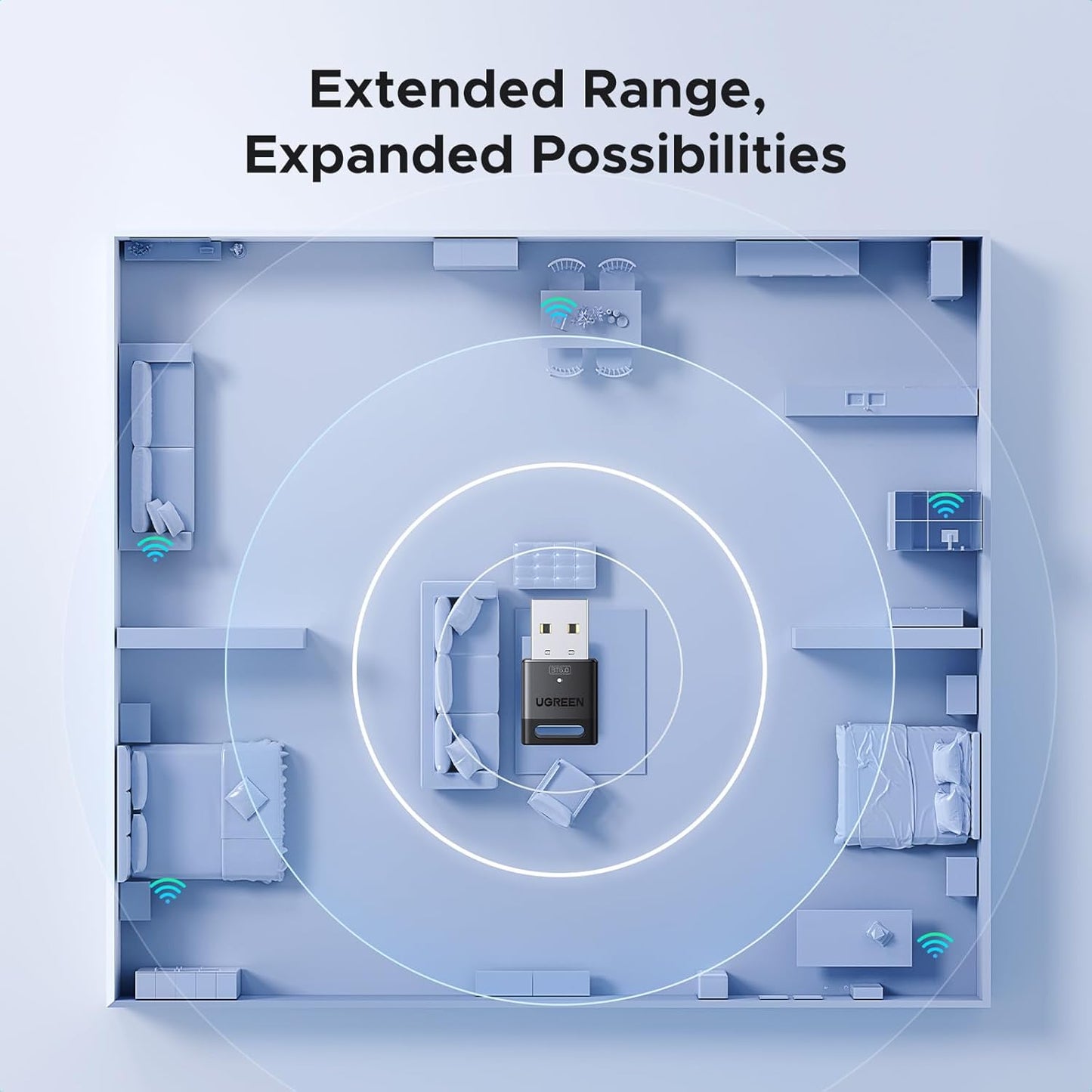 UGREEN Bluetooth 6.0 Adapter PC, USB Bluetooth Dongle for PC Windows 11/10/8.1, EDR & BLE Modes, Long Range, Plug & Play, Mini-Sized, for Controller, Headphone, Keyboard, Mouse etc.