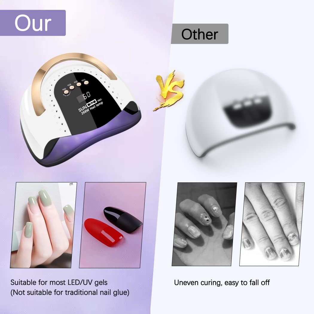 LKE UV Nail Lamp 268W Gel Nail Lamp Nail Dryer UV Lamps for Gel Nails, Professional LED Nail Lamp with Automatic Sensor / 4 Timer Setting, Portable UV/LED Light Home and Salon