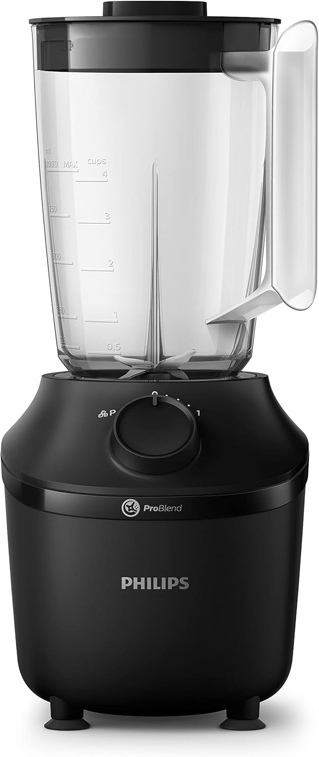Philips Blender 3000 Series, ProBlend System, 1.9L Maximum Capacity, 1L Effective Capacity, 450W, 1 Speed Setting + Pulse, Plastic Jar, Black, (HR2041/01), Smooth blends with no lumps in 45 seconds