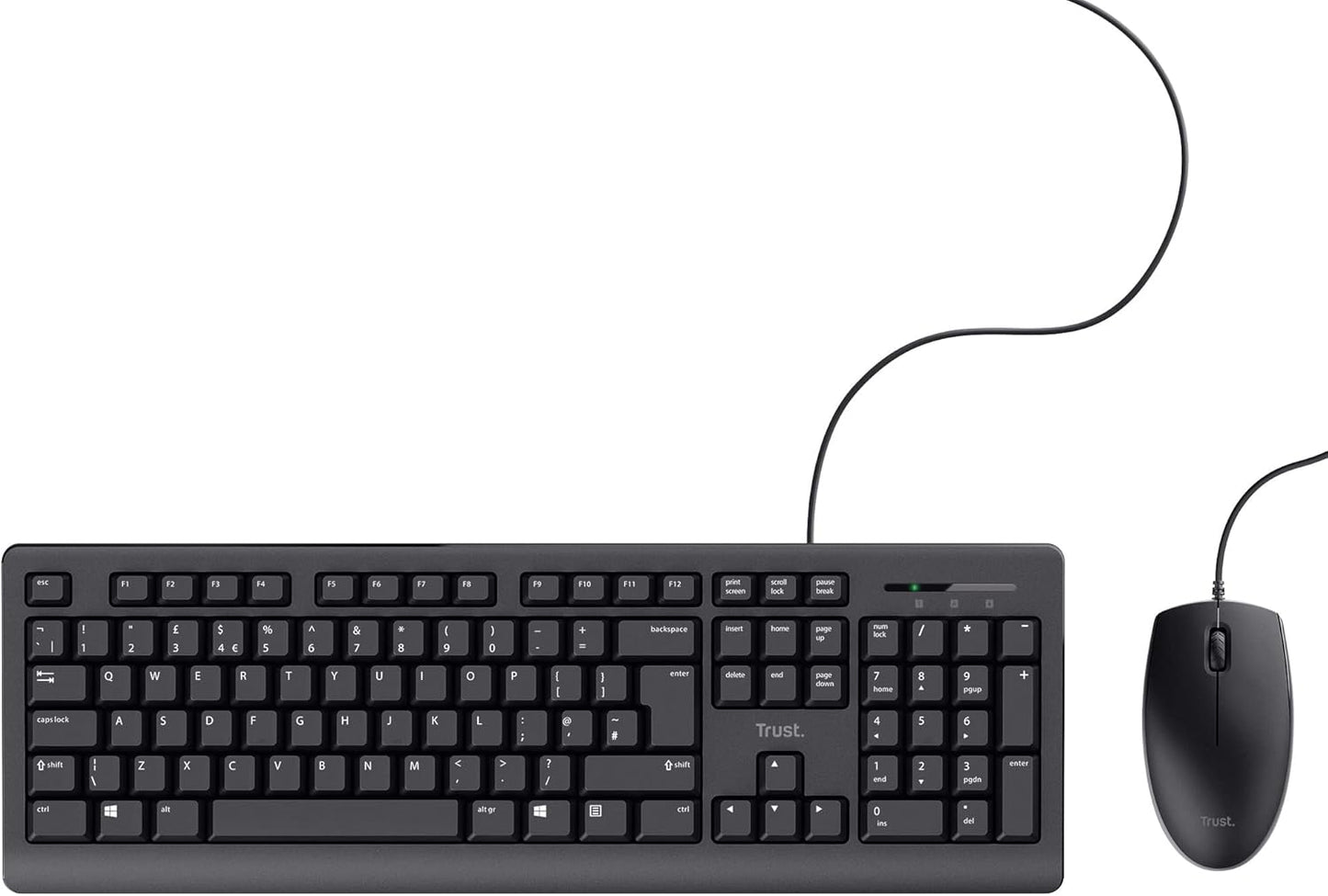 Trust Taro Wired Keyboard and Mouse Set - Qwerty UK Layout, Full-Size Keyboard, Spill-Resistant, 1.8 m Cable, USB Plug and Play, Quiet Combo for PC and Laptop - Black