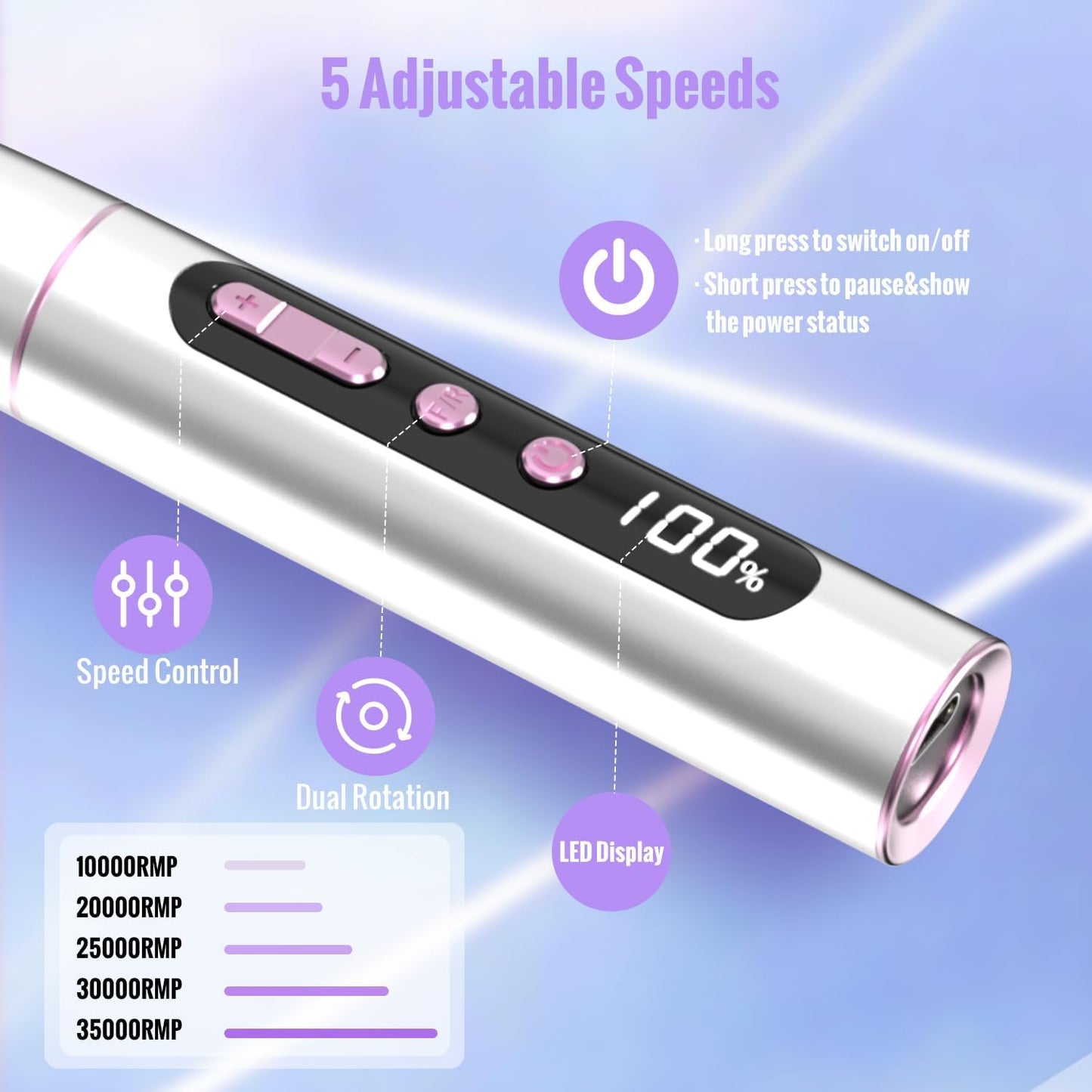 Denabuty Cordless Electric Nail Drill Machine – 13-in-1 Professional Nail File Kit, 35,000 RPM, Portable E-File with 5 Speed Settings for Acrylic & Gel Nail Care – Model DN-2402