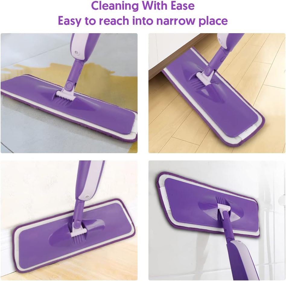 MEXERRIS Microfibre Spray Mop for Floor Cleaning Wet Dry Kitchen Floor Cleaning Mop with 2x Refillable Bottles 360°Rotatable Hardwood Mop for Laminate Wood Tiles 3x Reusable Pads and 1 Scrubber