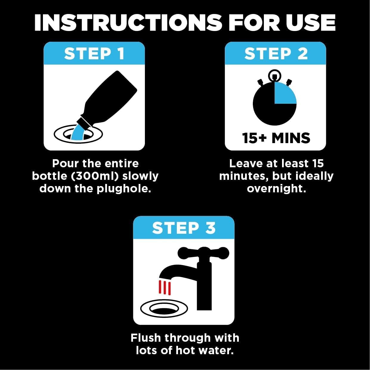 Buster Bathroom Drain Unblocker 300ml, Pack of 3 – Sink Unblocker Removes Hair & Sludge in Showers, Baths & Sinks. Fast-Acting Shower Drain Unblocker Clears Blockages & Slow-Draining Water