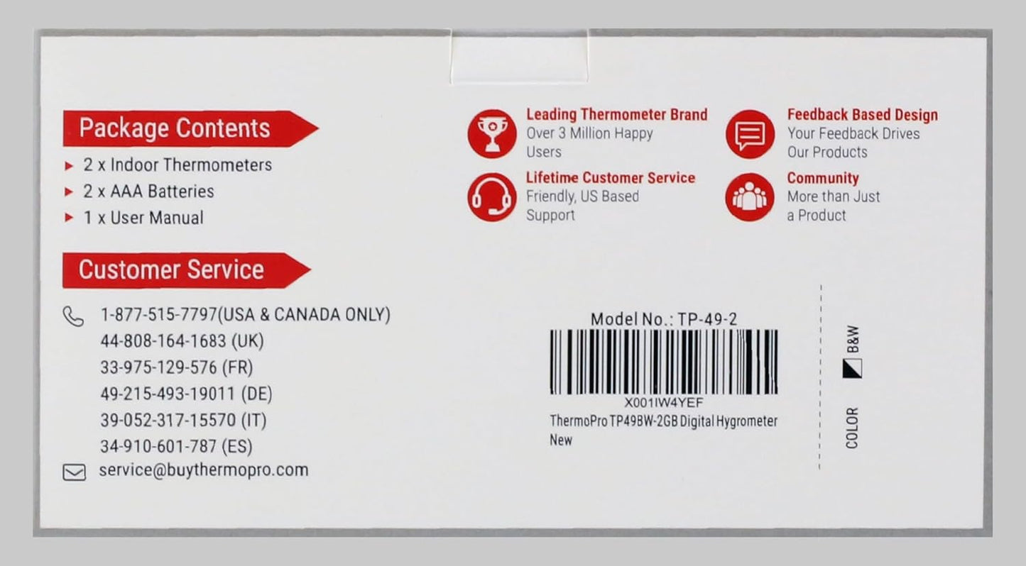 ThermoPro TP49-2 Digital Room Thermometer Indoor Hygrometer Mini Temperature Monitor Humidity Meter for Home Office Air Comfort Thermo Hygrometer