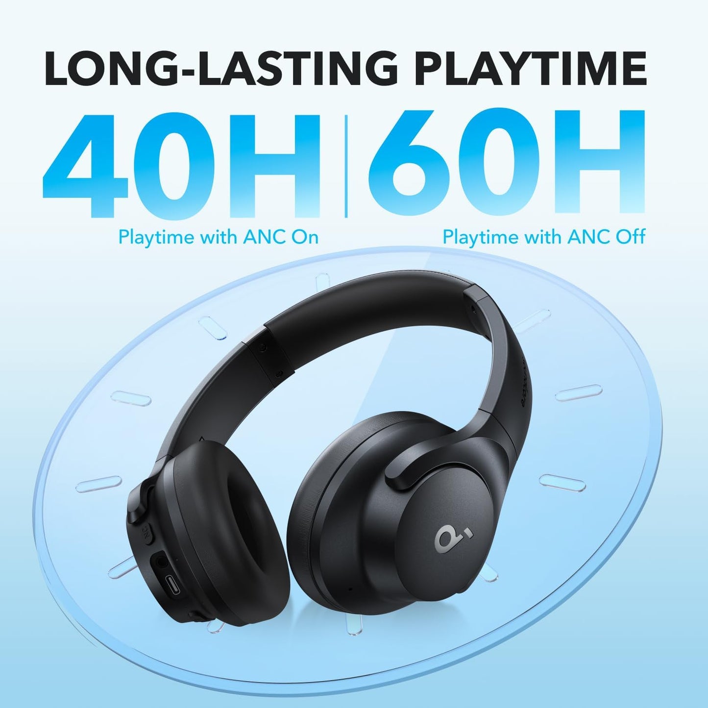 soundcore by Anker Q20i Hybrid Active Noise Cancelling Foldable Headphones, Wireless Over-Ear Bluetooth, 40H Long ANC Playtime, Hi-Res Audio, Big Bass, Customize via an App, Transparency Mode (Black)