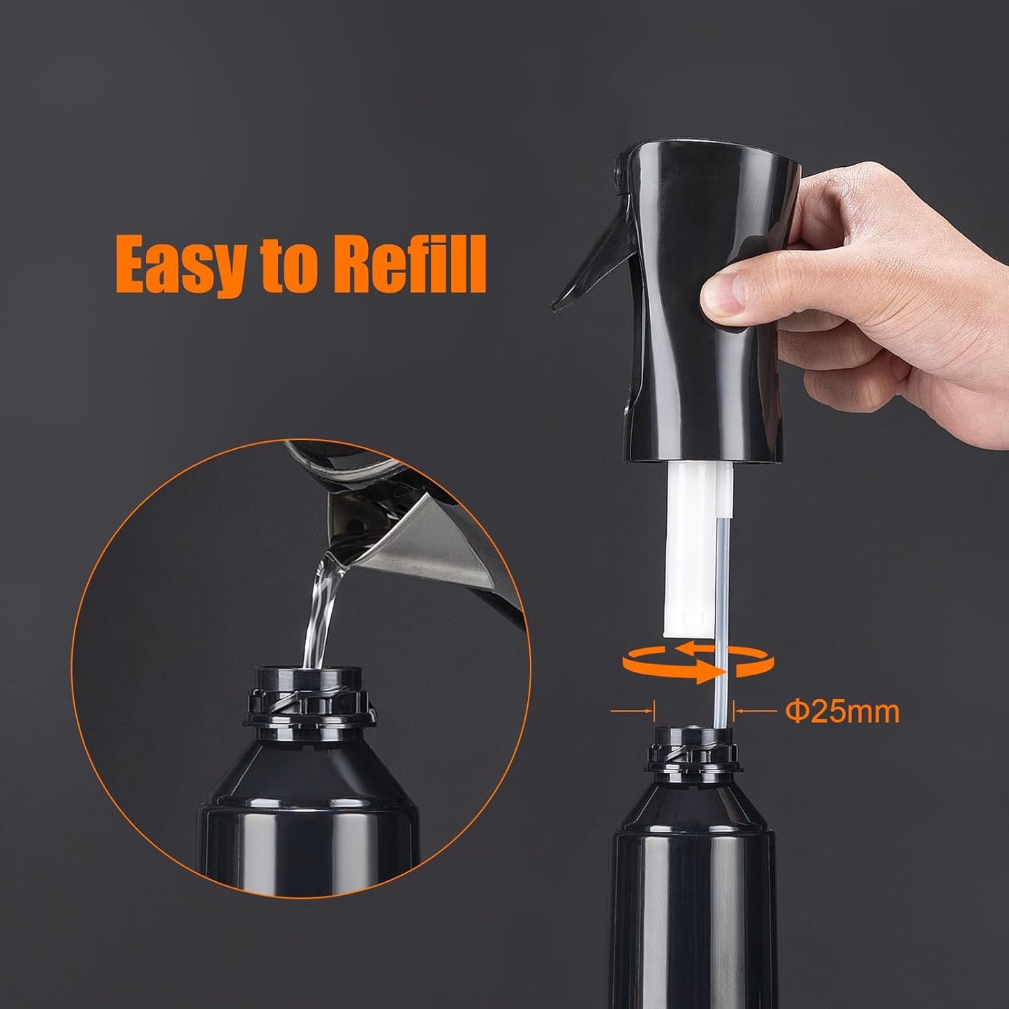 GRIFEMA 200ml Small Water Spray Bottles, Continuous Mist Empty Hair Spray Bottles for Cleaning, Curly Hair, Plants GE2001B-200B, Black