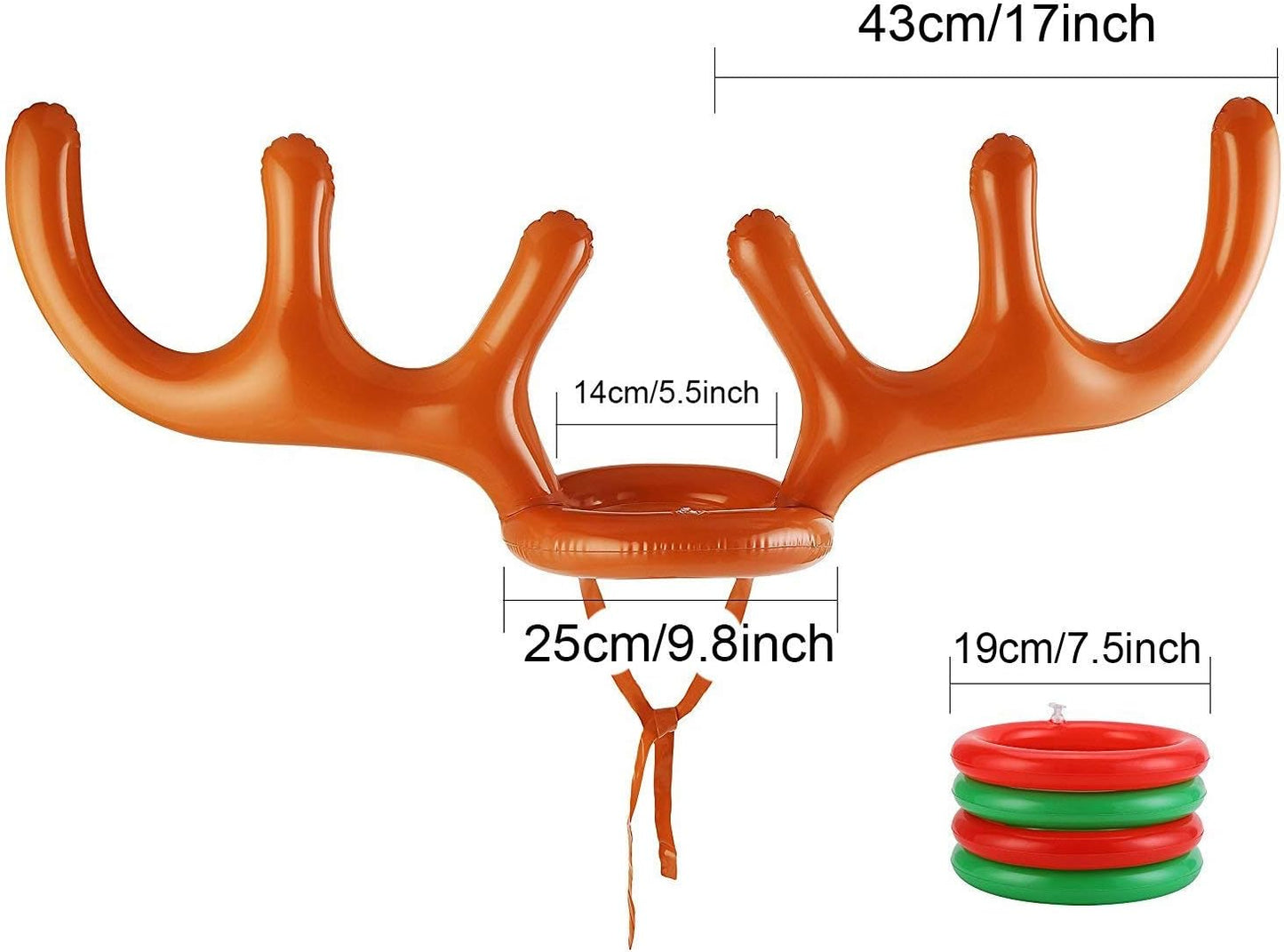 VEYLIN Christmas Party Toss Game Inflatable Reindeer Antler Hat with Rings for Kids Adults Family Xmas Fun Games