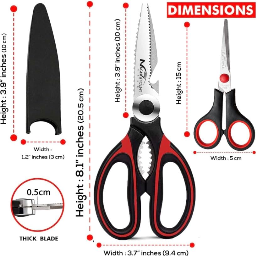 Magnificent Kitchen Scissor, Heavy Duty Scissors for Kitchen Use with Safety Cover & Soft Grip & Multi-Functional Utility Scissors, Shears for Meat Poultry Herbs Cutting, Bottle Jar Opener