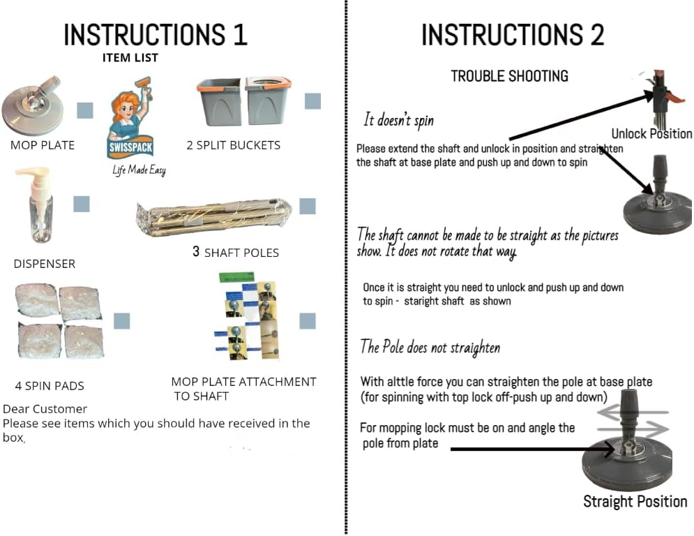 *NEW* SWISSPACK Revolving Spin Mop and Bucket With .5. Extra Pads Perfect For Easy Cleaning. Clean and Dirty Water Separtered For Perfect Finish (ORANGE-GREY) (ORANGE-GREY 1)
