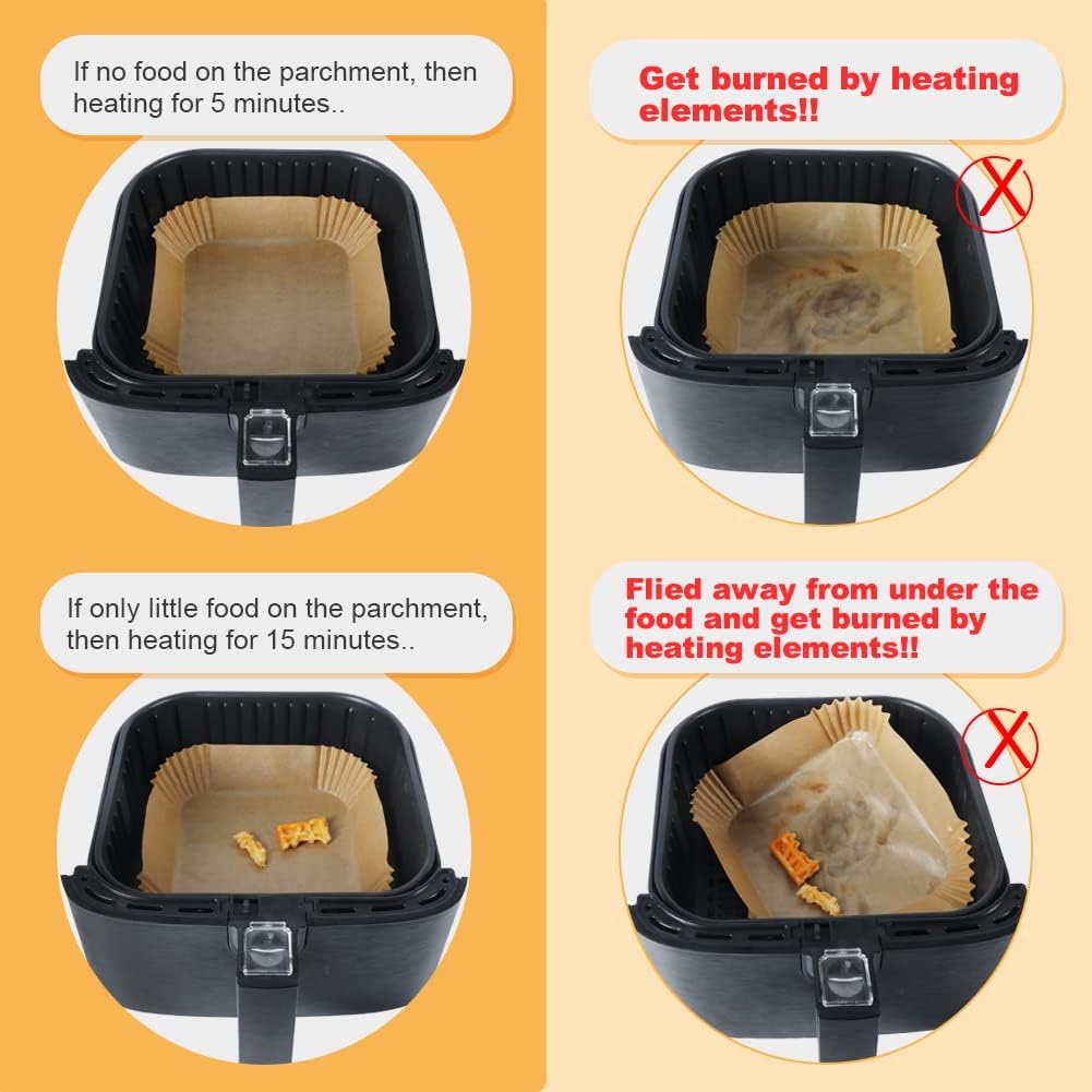 BYKITCHEN Air Fryer Parchment Paper Liner, 50PCS Square Air Fryer Liners Disposable, Greaseproof Paper, Compatible with COSORI, Ninja, Tefal, Russell Hobbs Fryers (Unbleached)