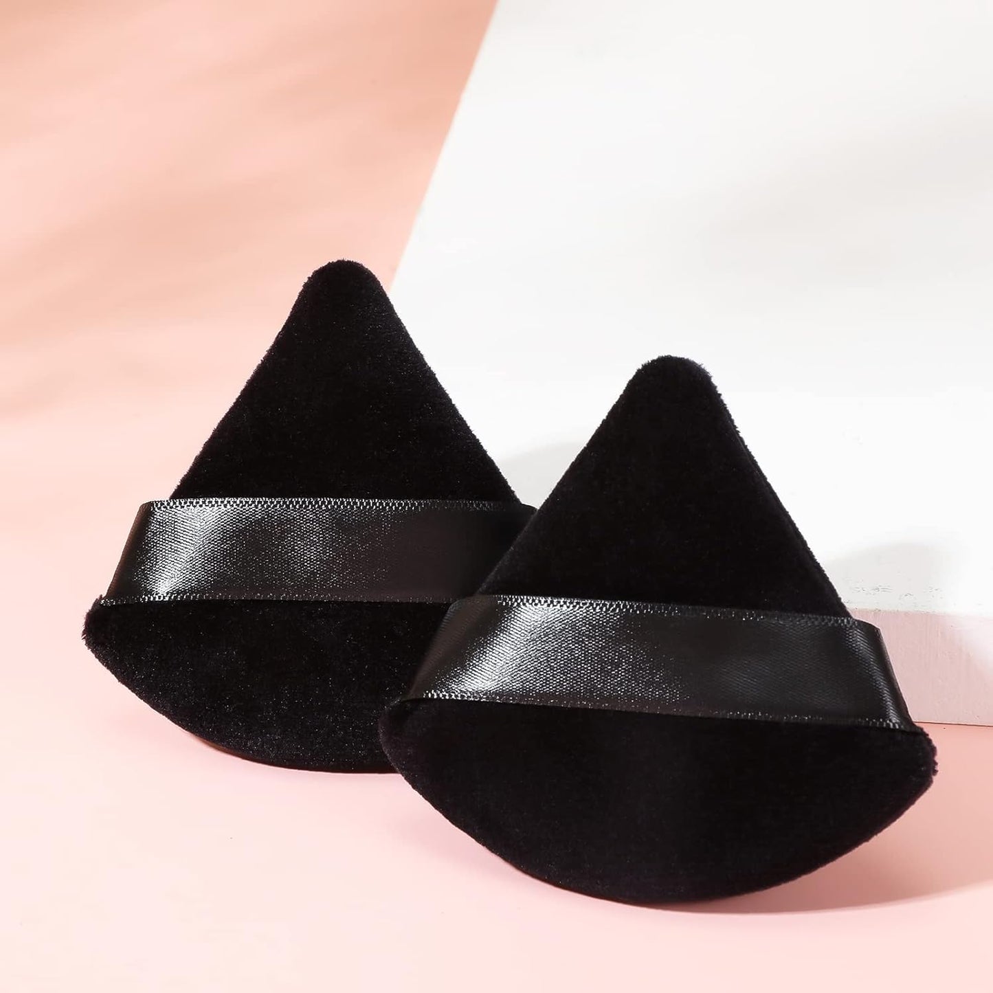 Patelai 2 Pcs Powder Puff Makeup Puff Triangle Soft Powder Sponge Reusable Triangle Sponges with Strap for Cosmetic Foundation Wet Dry Makeup(Black)