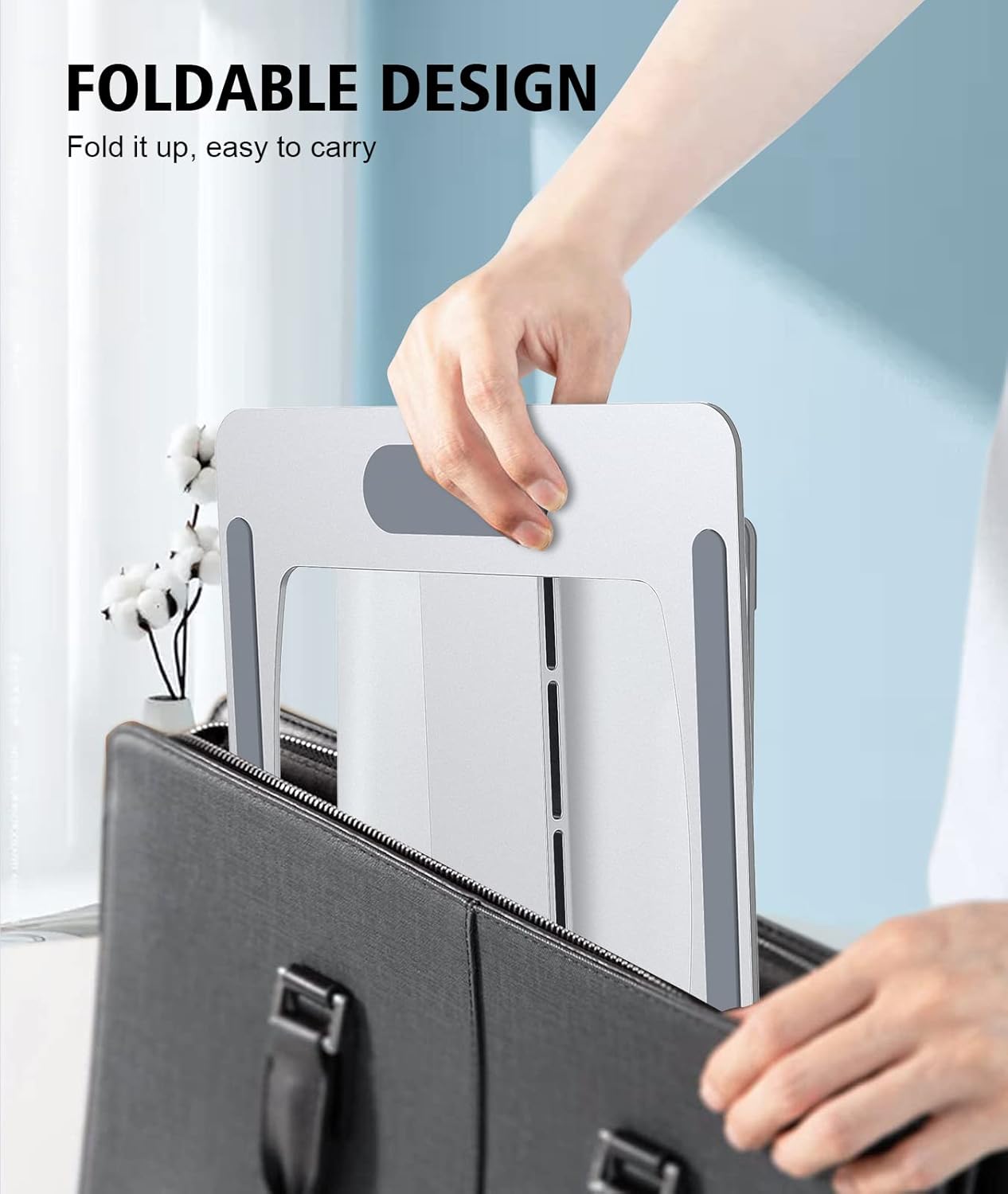 Glangeh Laptop Stand Adjustable Height, Ergonomic Air-Ventilated Laptop Riser Holder for Desk, Aluminum Foldable Laptop Cooling Pads Computer Stand Compatible with MacBook Air Pro (10-16")-Silver