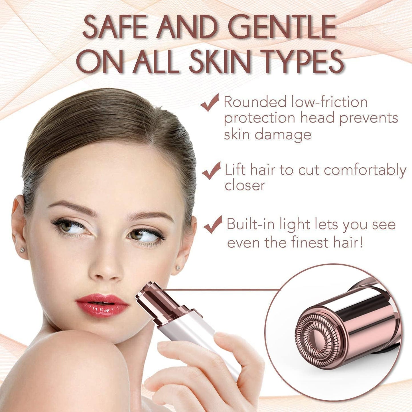 Facial Hair Remover for Women – Painless Epilator with 2 Replacement Heads – Gentle Hair Removal for Lip, Mustache, and Chin