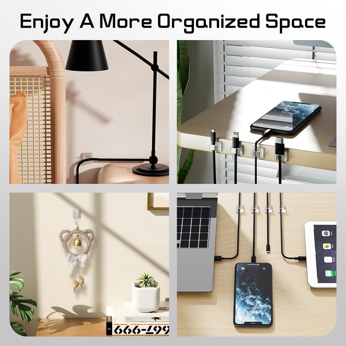 KGROTE 60Pcs Outdoor Light Hooks, Adhesive Fairy Light Clips, Sticky Cable Organizer Holder, Indoor Light Clips for Hanging Christmas Lights, Wall Cable, String Lights, Decorations (Clear, Small)